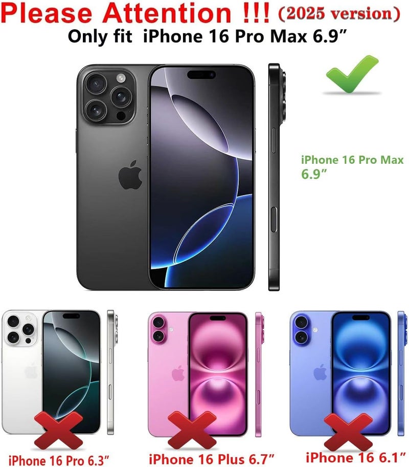 QMAY Compatible with iPhone 16 Pro Max Case with Card Holder, Dual Layer Shockproof,Heavy Duty Protective Hidden Slot Slim Wallet Phone Cover，Black - Image 2